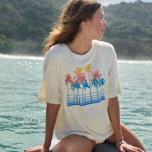 Faherty Women’s Sunwashed Midweight Organic Cotton T Shirt Sz Large Palm Trees